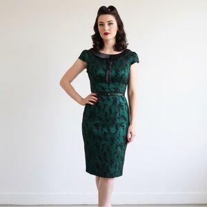 Voodoo Vixen Sz M Green Lace Overlay Retro Pin Up Dress
